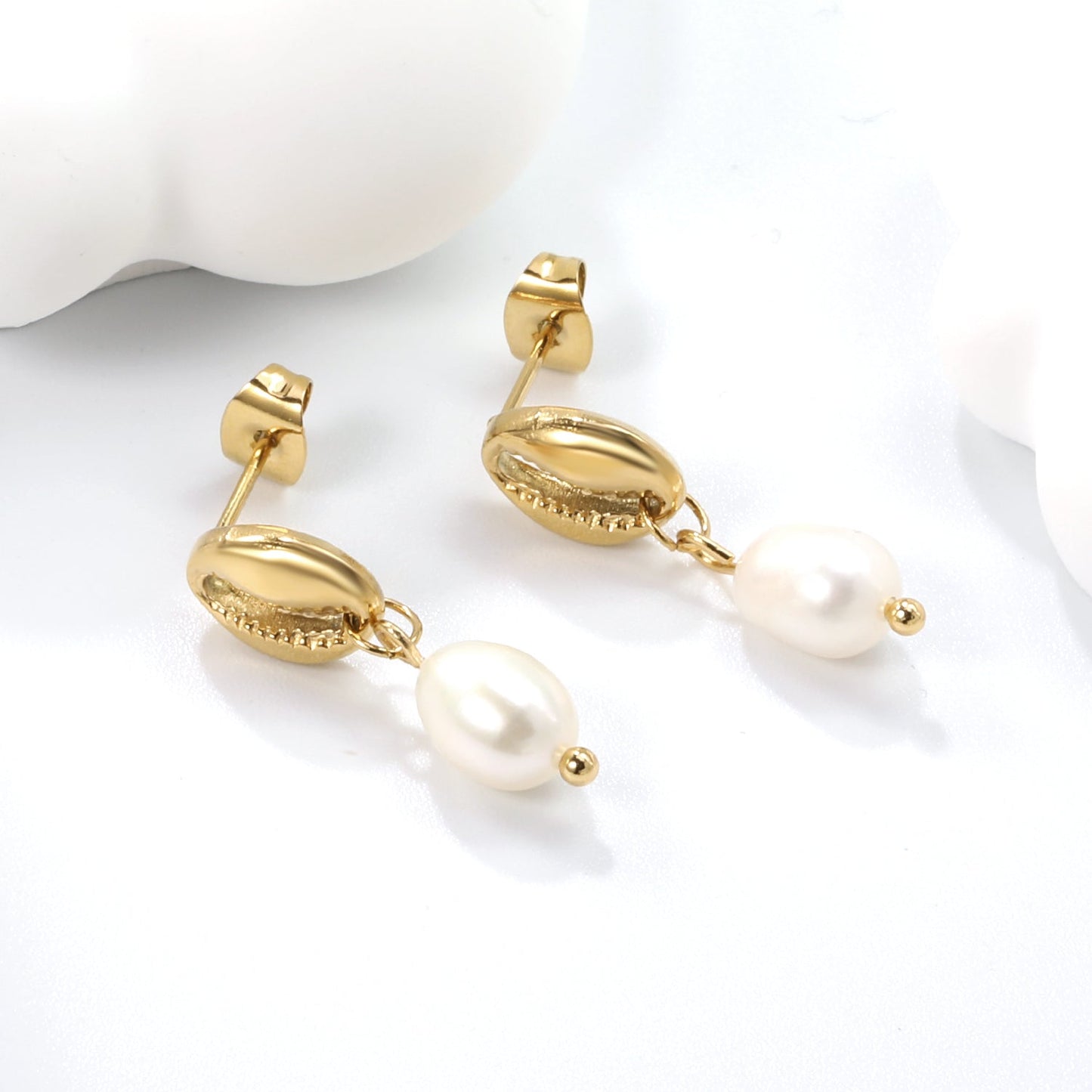 7.5*10mm Coffee Bean+6*8mm Freshwater Pearl Earrings Gold Color asonjewelry