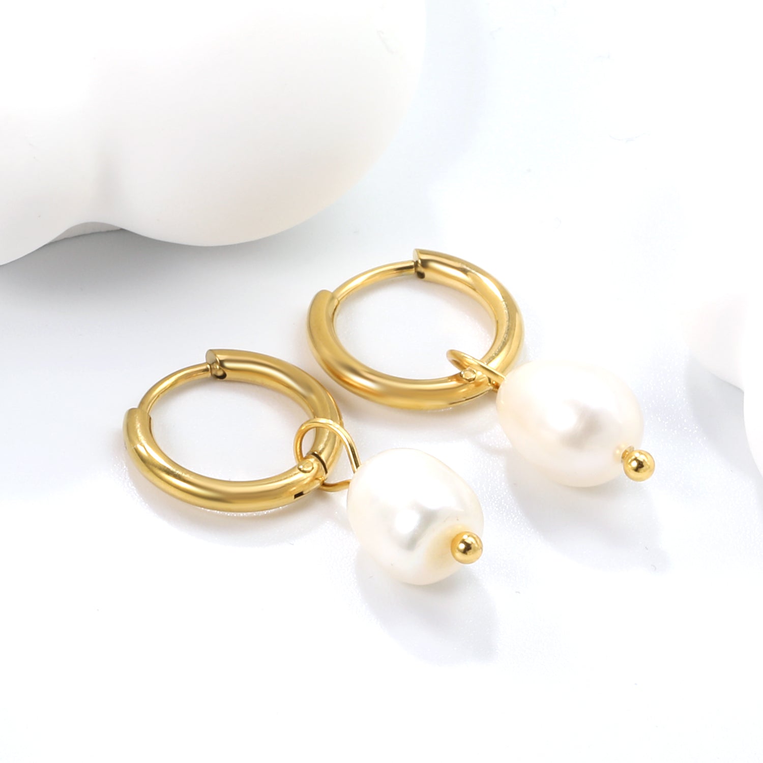 2*10mm inner diameter earrings + 7.7*10.3mm freshwater pearl earrings steel/golden color asonjewelry