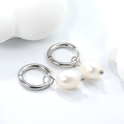 2*10mm inner diameter earrings + 7.7*10.3mm freshwater pearl earrings steel/golden color asonjewelry