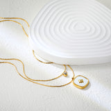 5mm cylindrical white diamond + 16mm square white diamond and white shell 0.9 hammer square chain 50+40+5cm + 6mm round tail tag double chain necklace gold