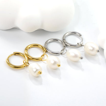 2*10mm inner diameter earrings + 7.7*10.3mm freshwater pearl earrings steel/golden color asonjewelry