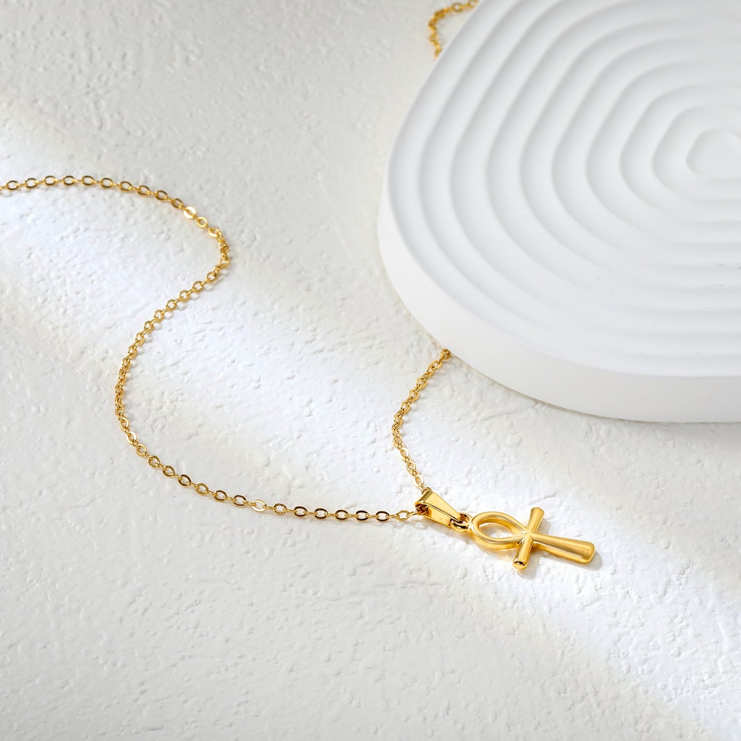 13.1*23mm Egyptian Cross Pendant 0.4 Cross Chain 40+6cm Necklace Gold asonjewelry