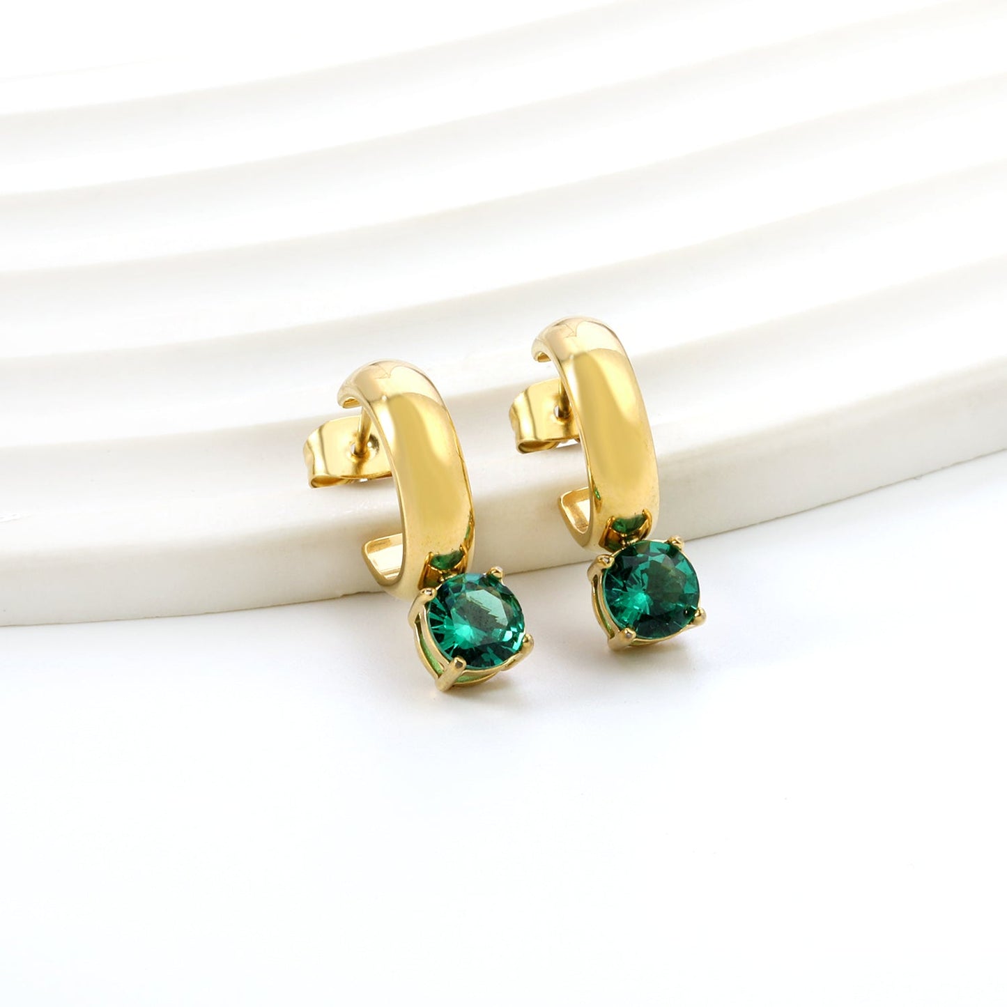 4.3*15mm C-shaped hoop with four scratches round white&black&purple&pink&green diamond stud earrings 6.2mm asonjewelry