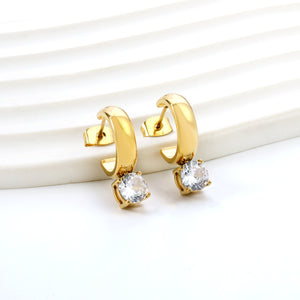 4.3*15mm C-shaped hoop with four scratches round white&black&purple&pink&green diamond stud earrings 6.2mm