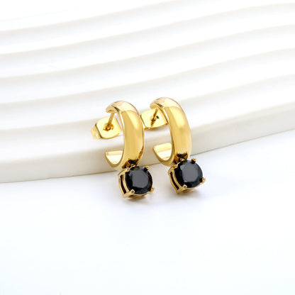 4.3*15mm C-shaped hoop with four scratches round white&black&purple&pink&green diamond stud earrings 6.2mm asonjewelry