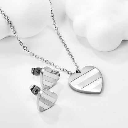 Heart Shape Sticky White Shell Set Steel/Gold Earrings:12*12mm Pendant:18*18mm 04Cross45+5cm+6mm Round Plaque asonjewelry