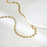 5.8mm Blue Dripping Flower 40+5cm + 11.2 x 3.7mm Square Tag Necklace Gold