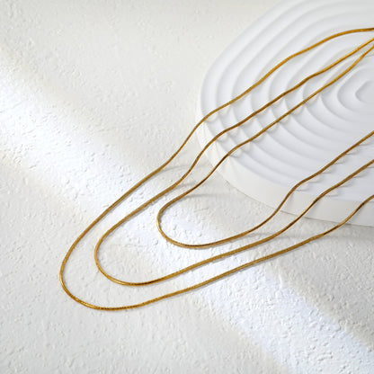 Sweater Chain 0.9 Round Snake 50+60+70cm+5cm+6mm Round Tail Plate Necklace Steel/Golden asonjewelry