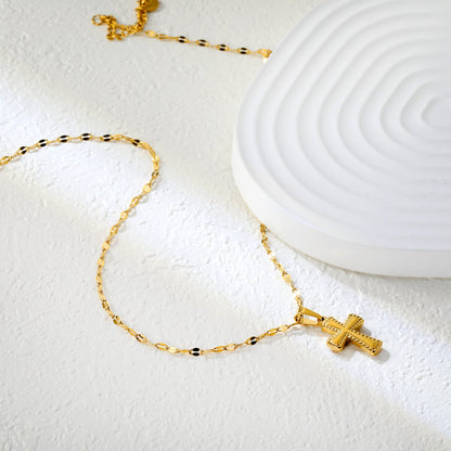 12.8x18.8mm cross pendant, 40cm lip chain + 5cm + 6mm round-shaped pendant, necklace, gold color asonjewelry