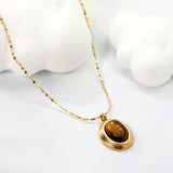 14*17mm oval with white/rose cat's eye/tiger's eye pendant 40+5cm+6mm round necklace gold color