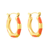 22*23mm Bamboo-Knot Drop Earrings in Dark Red/Black/Orange with Gold Accents