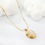 14*17mm oval with white/rose cat's eye/tiger's eye pendant 40+5cm+6mm round necklace gold color