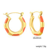 22*23mm Bamboo-Knot Drop Earrings in Dark Red/Black/Orange with Gold Accents