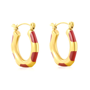 22*23mm Bamboo-Knot Drop Earrings in Dark Red/Black/Orange with Gold Accents