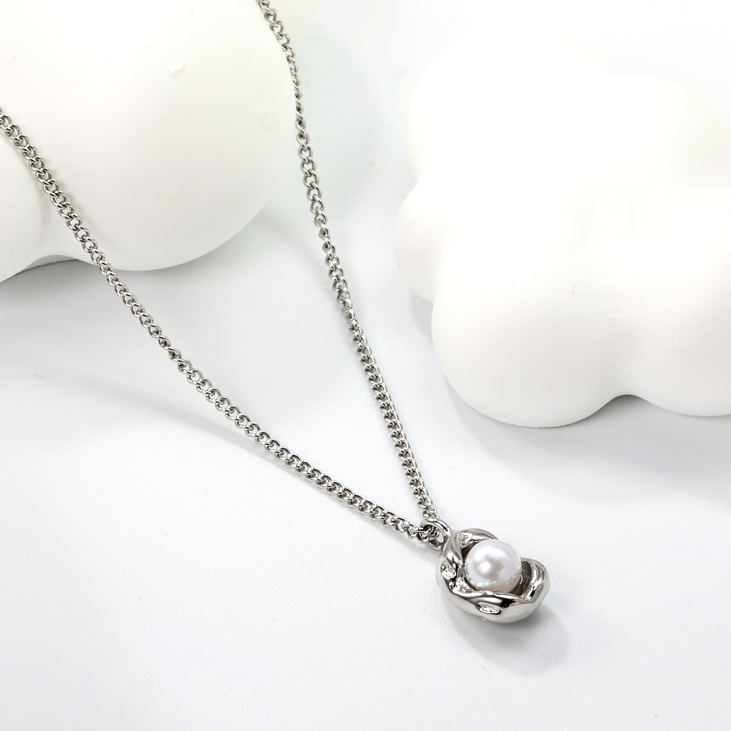 Shaped pendant with white pearl necklace 40+5cm asonjewelry