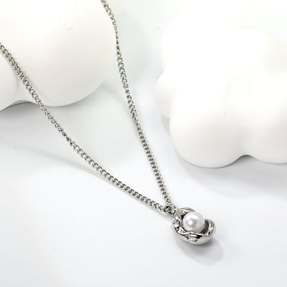 Shaped pendant with white pearl necklace 40+5cm asonjewelry