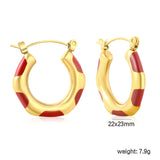 22*23mm Bamboo-Knot Drop Earrings in Dark Red/Black/Orange with Gold Accents