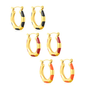22*23mm Bamboo-Knot Drop Earrings in Dark Red/Black/Orange with Gold Accents