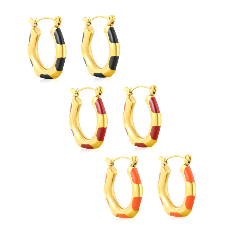 22*23mm Bamboo-Knot Drop Earrings in Dark Red/Black/Orange with Gold Accents
