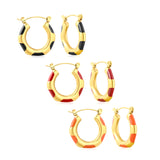 22*23mm Bamboo-Knot Drop Earrings in Dark Red/Black/Orange with Gold Accents
