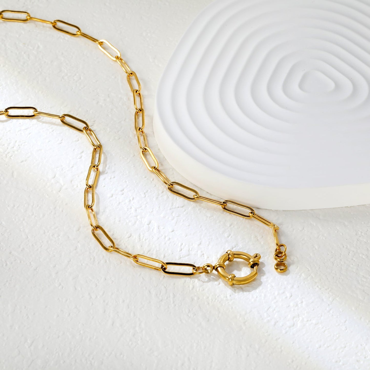 1.0 x 4 x 12 cm long flat cross chain * 40 cm + round clasp outer diameter 14.3 mm necklace, gold asonjewelry