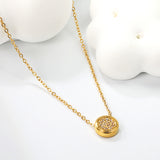 8.5mm beveled round CNC white zirconia pendant 0.3 cross chain 40+5cm+6mm round pendant necklace steel color/gold color