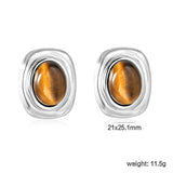 21mm x 25.1mm Oval Tiger's Eye Stud Earrings Steel/Gold