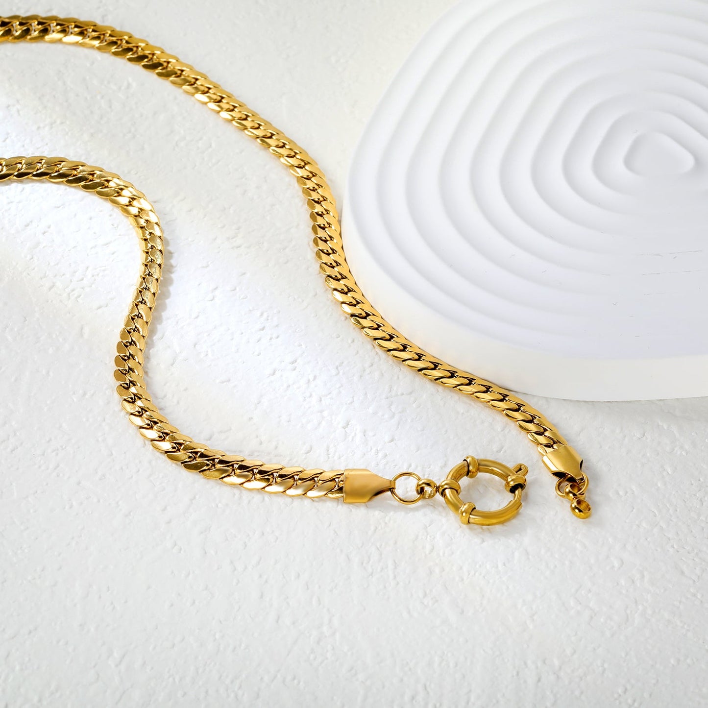 5.0NK gold dragon chain + 43cm + round clasp outer diameter 14.1mm necklace, gold asonjewelry