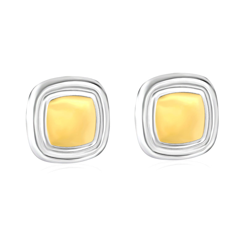 25.7*25.7mm Two-tone Square Geometric Stud Earrings, Two-tone Gold