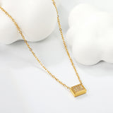 7.7 x 6mm beveled rectangular CNC white zirconia pendant, 0.3mm cross chain 40+5cm + 6mm round pendant necklace, steel color/gold color