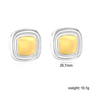 25.7*25.7mm Two-tone Square Geometric Stud Earrings, Two-tone Gold