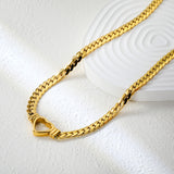 16.2 x 15mm hollow heart-shaped pendant with 6mm gold dragon chain, 40+5cm+6mm round pendant necklace, gold