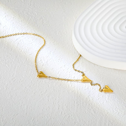 Wholesale 8 x 10.2mm 3 heart-shaped accessories 40+5cm+6mm round pendant necklace, gold asonjewelry