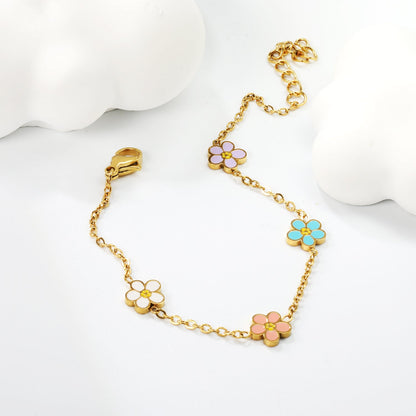 7.5mm Mixed Color Oil Drip Flower Bracelet 16+3cm Golden asonjewelry