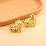 Textured Heart Stud Earrings 35*28mm / 18.4*15.1mm steel color / gold color