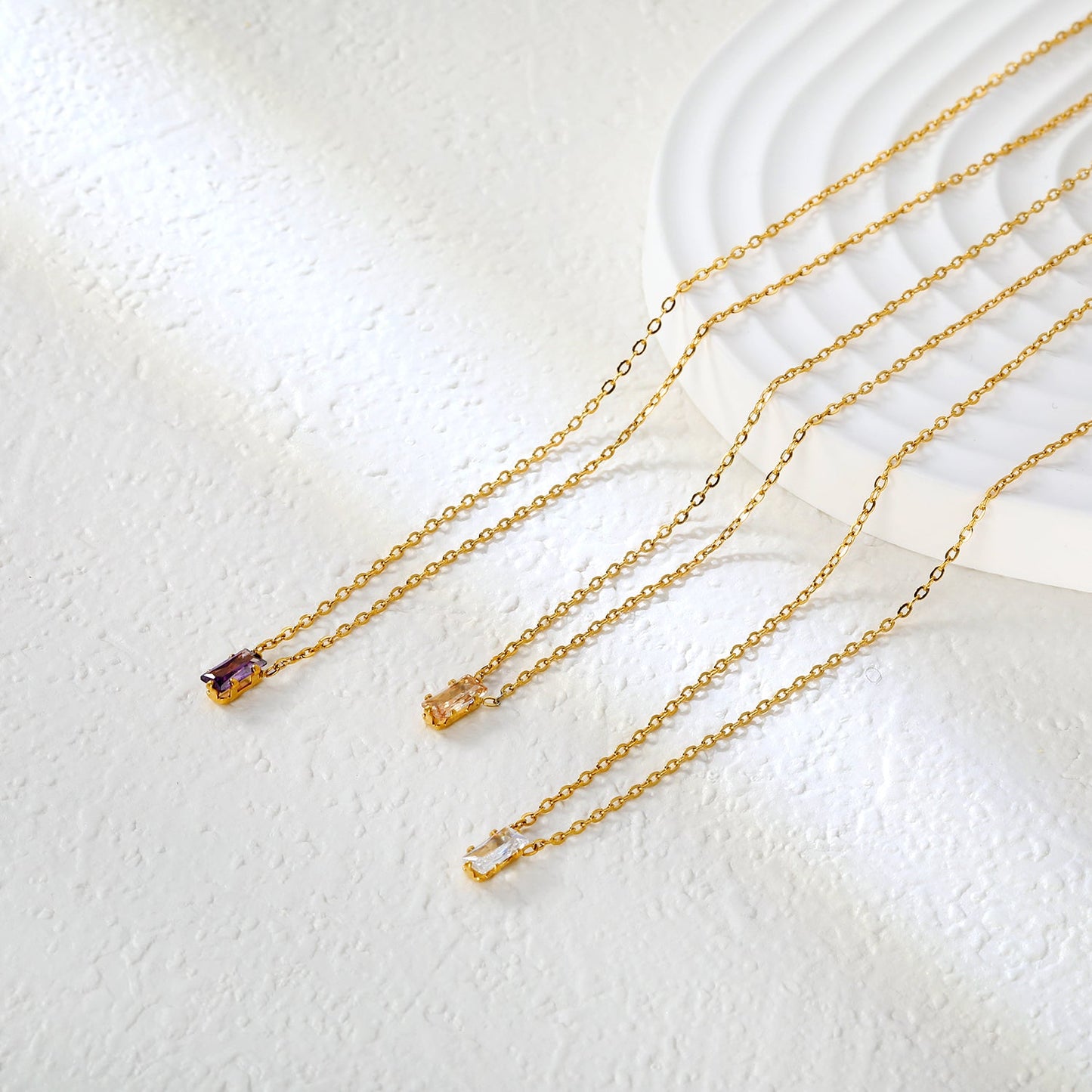 4.5*7.4mm Square White/Purple/Champagne Zircon Pendant 0.3 Cross Chain 40+5cm+6mm Round Tail Plaque Necklace GOLDEN asonjewelry