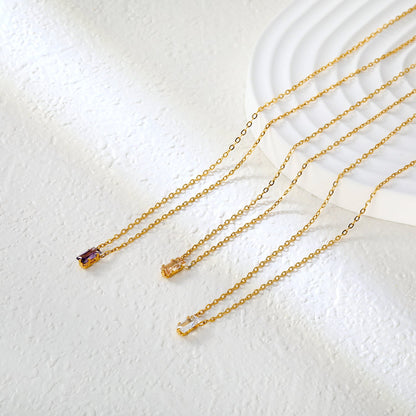 4.5*7.4mm Square White/Purple/Champagne Zircon Pendant 0.3 Cross Chain 40+5cm+6mm Round Tail Plaque Necklace GOLDEN asonjewelry