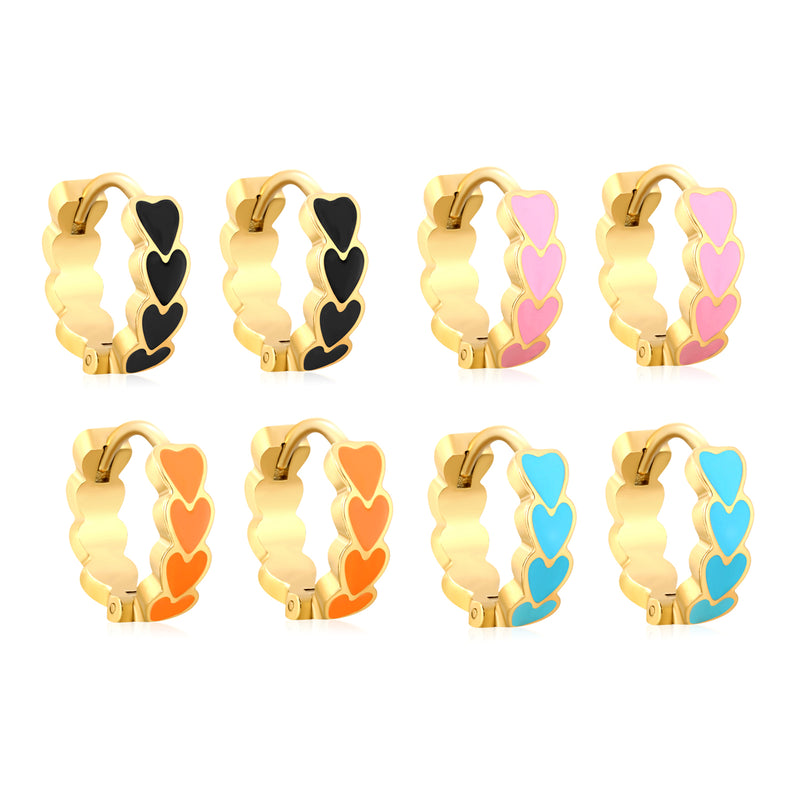 4*14mm Black/Pink/Blue/Orange Teardrop Heart Stud Earrings in Gold