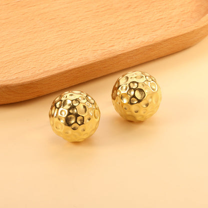 Open Ball Hammered Stud Earrings 22mm Gold Color asonjewelry
