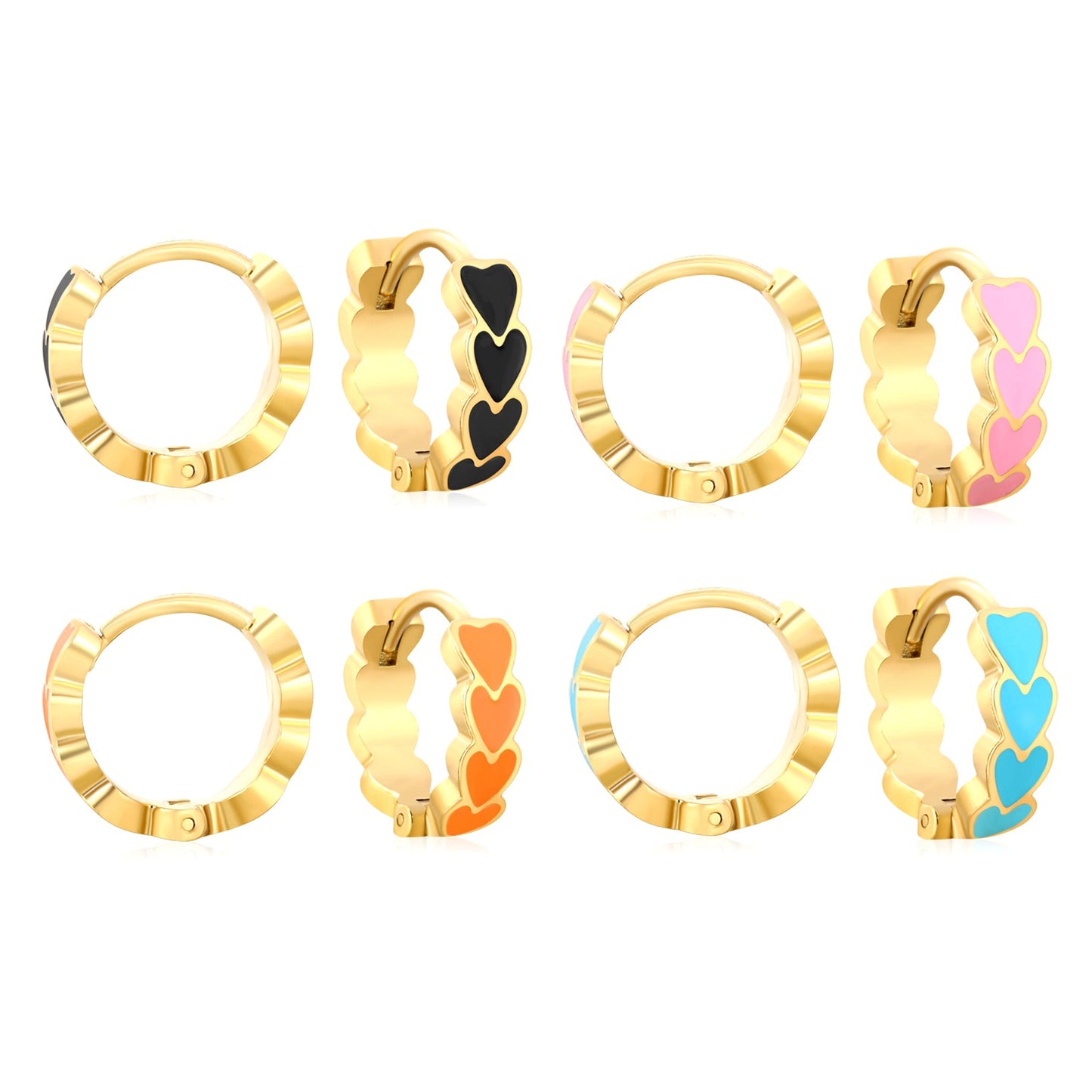 4*14mm Black/Pink/Blue/Orange Teardrop Heart Stud Earrings in Gold asonjewelry