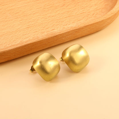 Rounded Square Stud Earrings 20mm Steel Color asonjewelry