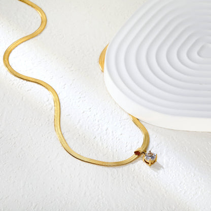 5.9 mm round white diamond pendant, 3.2 mm blade chain 40 + 5 cm + 6 mm round tail tag necklace, gold asonjewelry