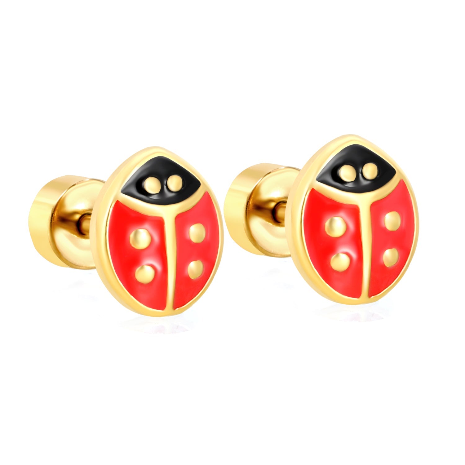6*7.3mm Ladybug Twisted Screw Plug Stud Earrings steel color/golden color asonjewelry