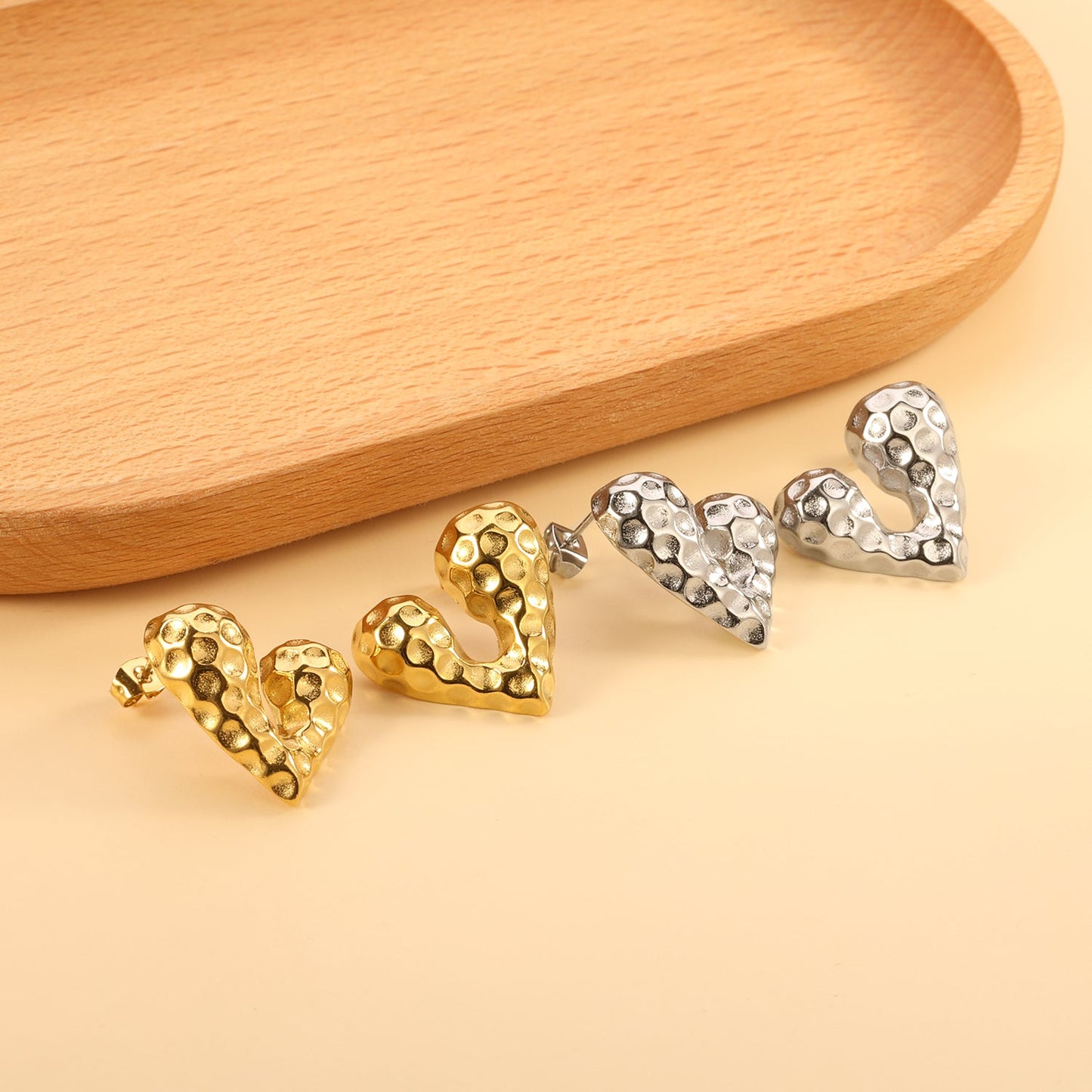 Pitted Faceted Heart Stud Earrings 23.8*21.5mm asonjewelry
