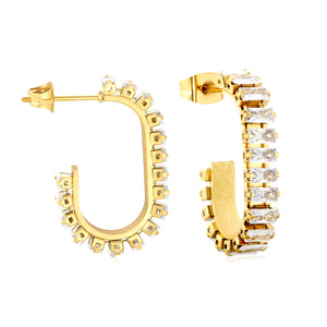 4.8*25.5mm Long C White Zircon Earrings, Gold