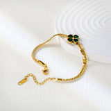 13.5mm four-leaf clover with green zircon 3.9 gold dragon chain 17+5cm+11.2*3.7mm square tail plaque bracelet gold color