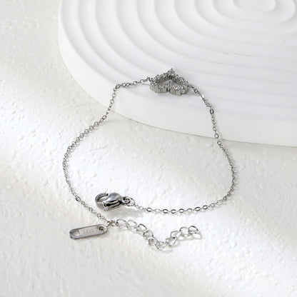 11.2*10mm Skeletonized Heart CNC White Zirconia Circle Accessories Bracelet 17+3cm+6mm Round Tail Plate Steel Color / Gold asonjewelry