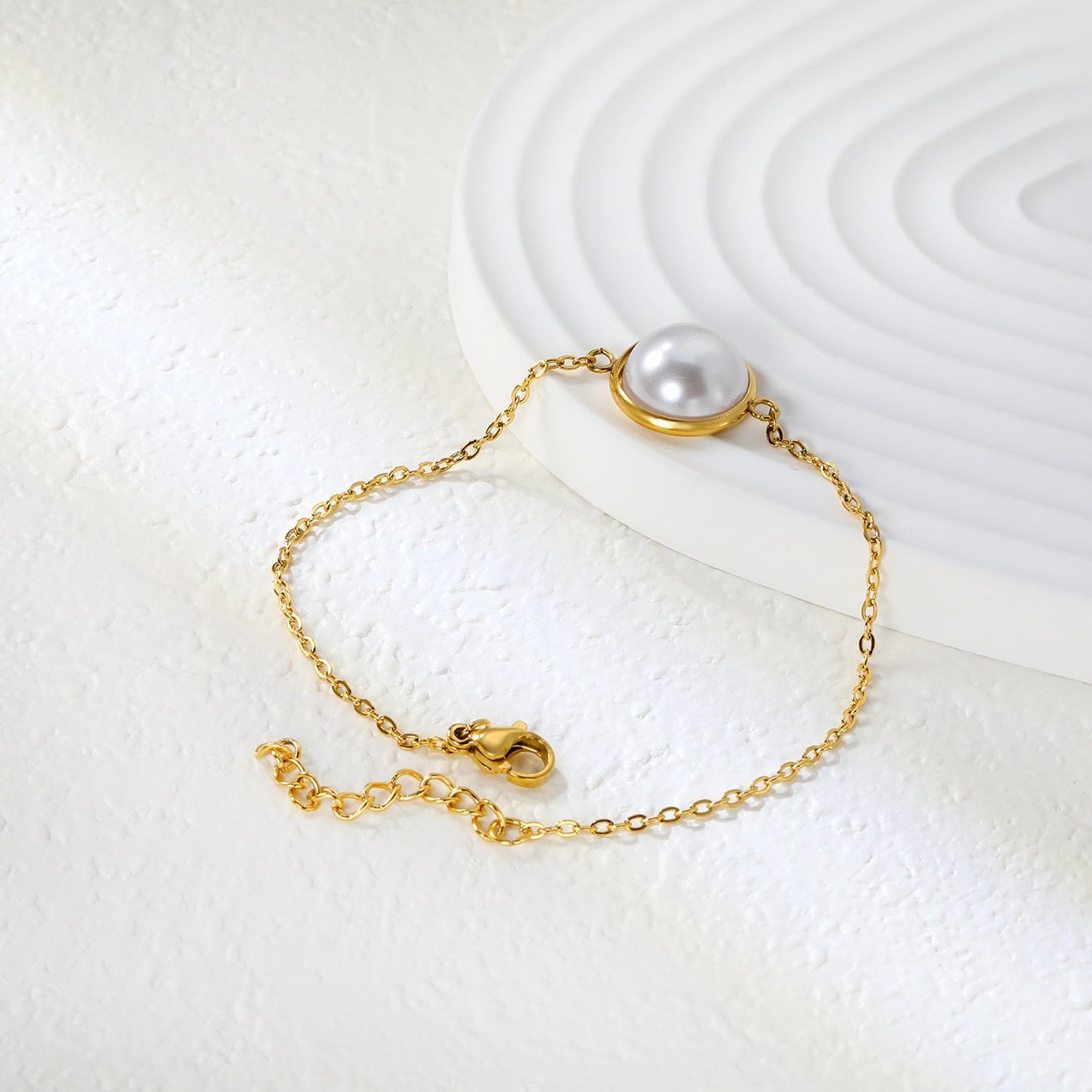 12-14mm round with half white pearl 16-18+3cm bracelet steel/gold color asonjewelry