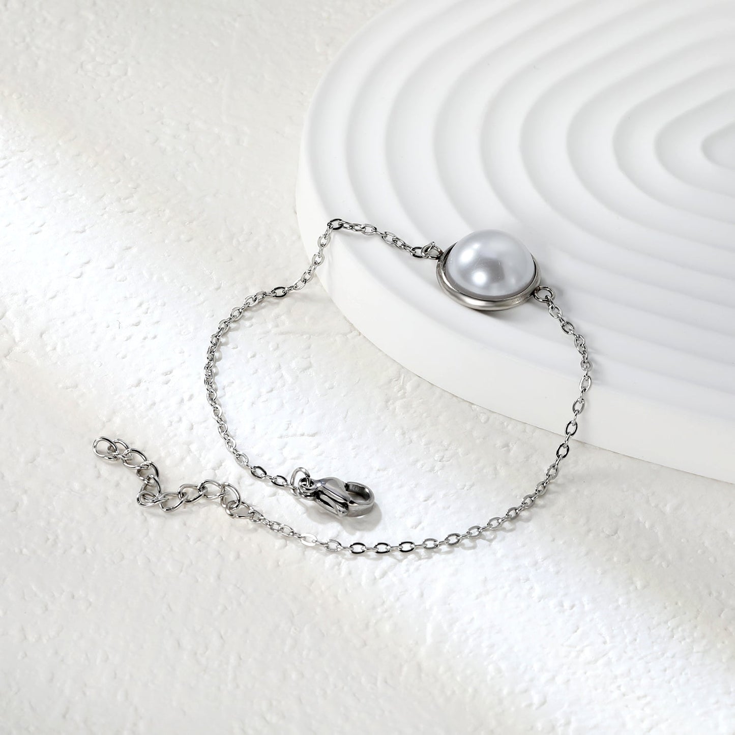 12-14mm round with half white pearl 16-18+3cm bracelet steel/gold color asonjewelry