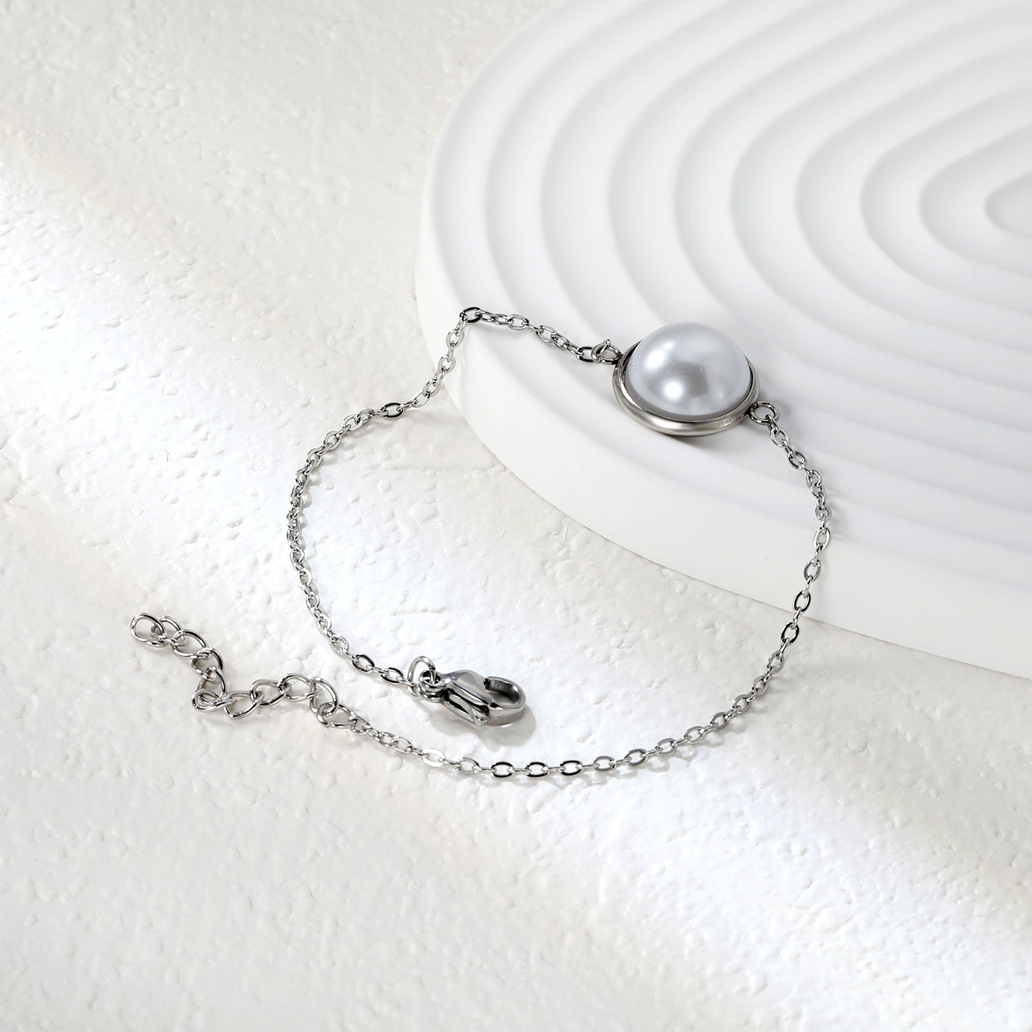 12-14mm round with half white pearl 16-18+3cm bracelet steel/gold color asonjewelry